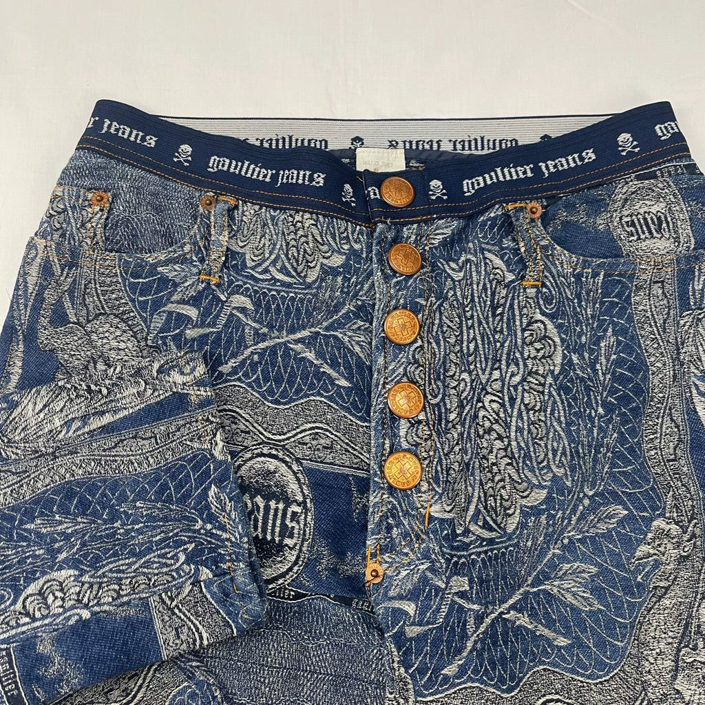 1994 Fall/Winter Jean Paul Gaultier Dragon Slayer Warrior Tribal Tattoo Jacquard Jeans
