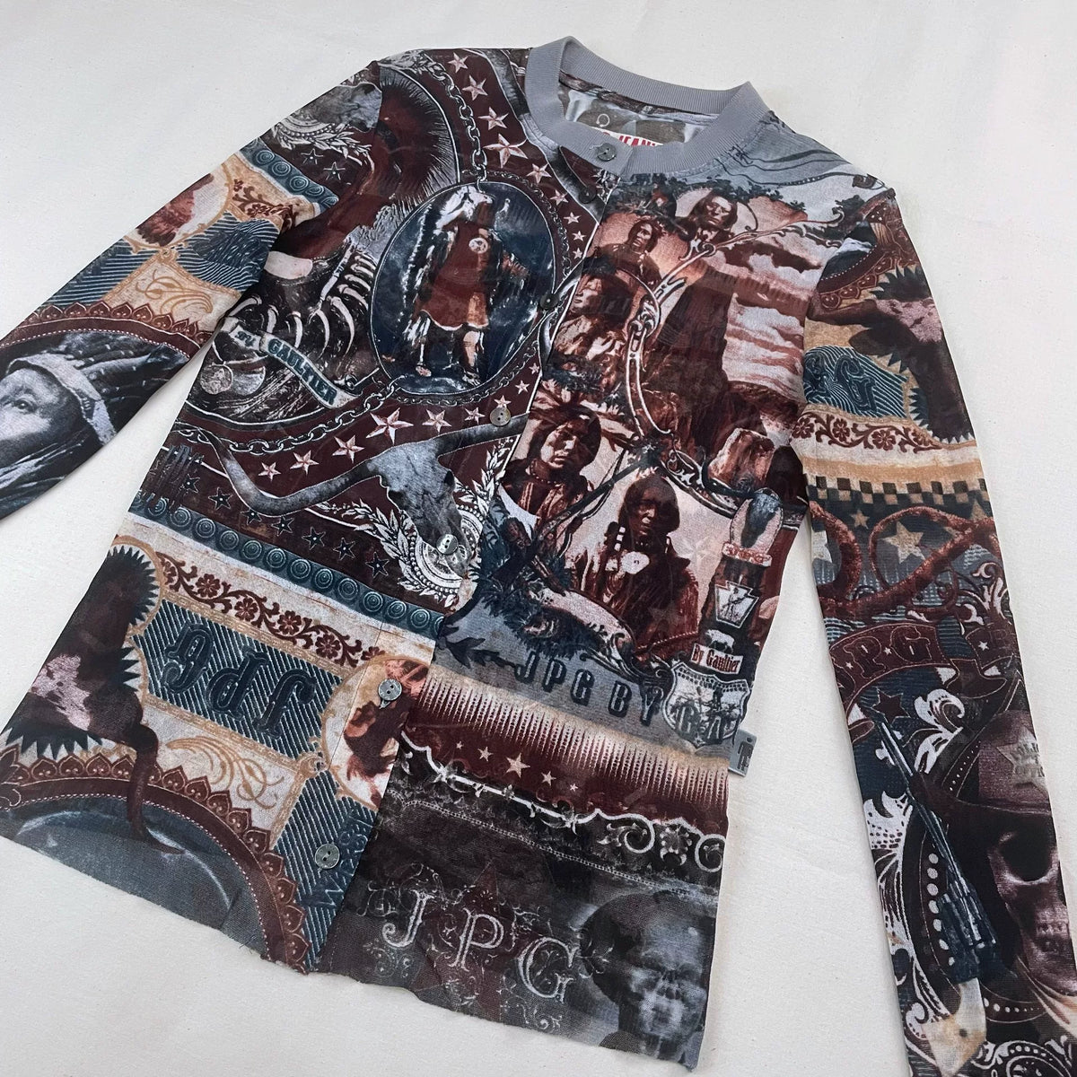2004 Fall/Winter Jean Paul Gaultier Indian X-Ray Skull Pattern Mesh Cardigan