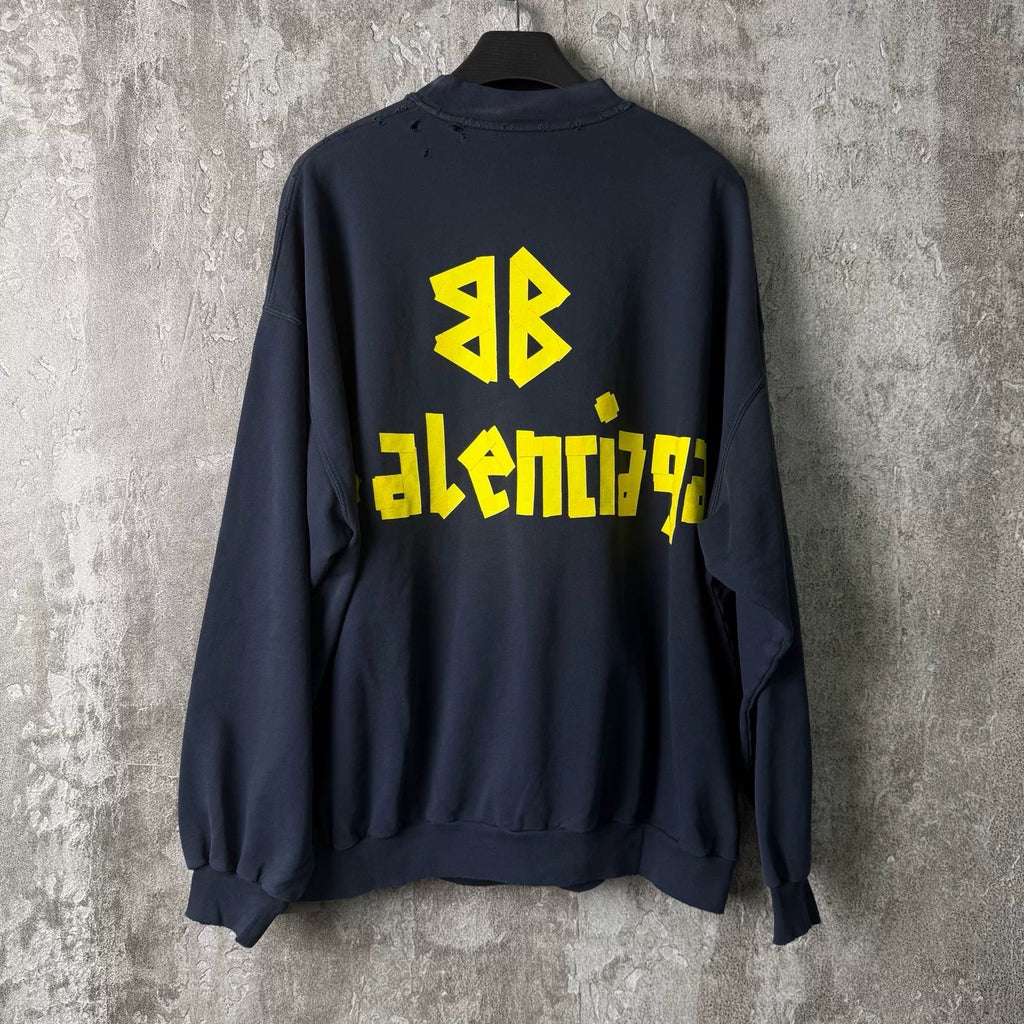 Balenciaga Washed Distressed Tape Logo Crewneck Sweatshirt