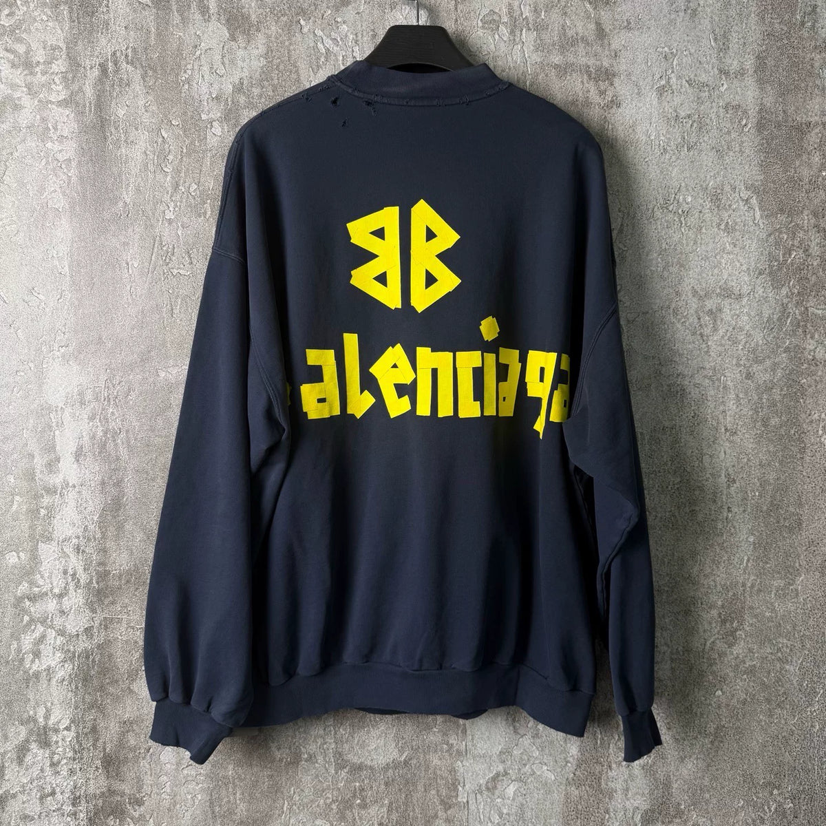 Balenciaga Washed Distressed Tape Logo Crewneck Sweatshirt