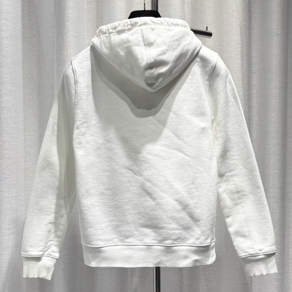 Dior White CD Letter Embroidered Combed Cotton Hooded Sweater