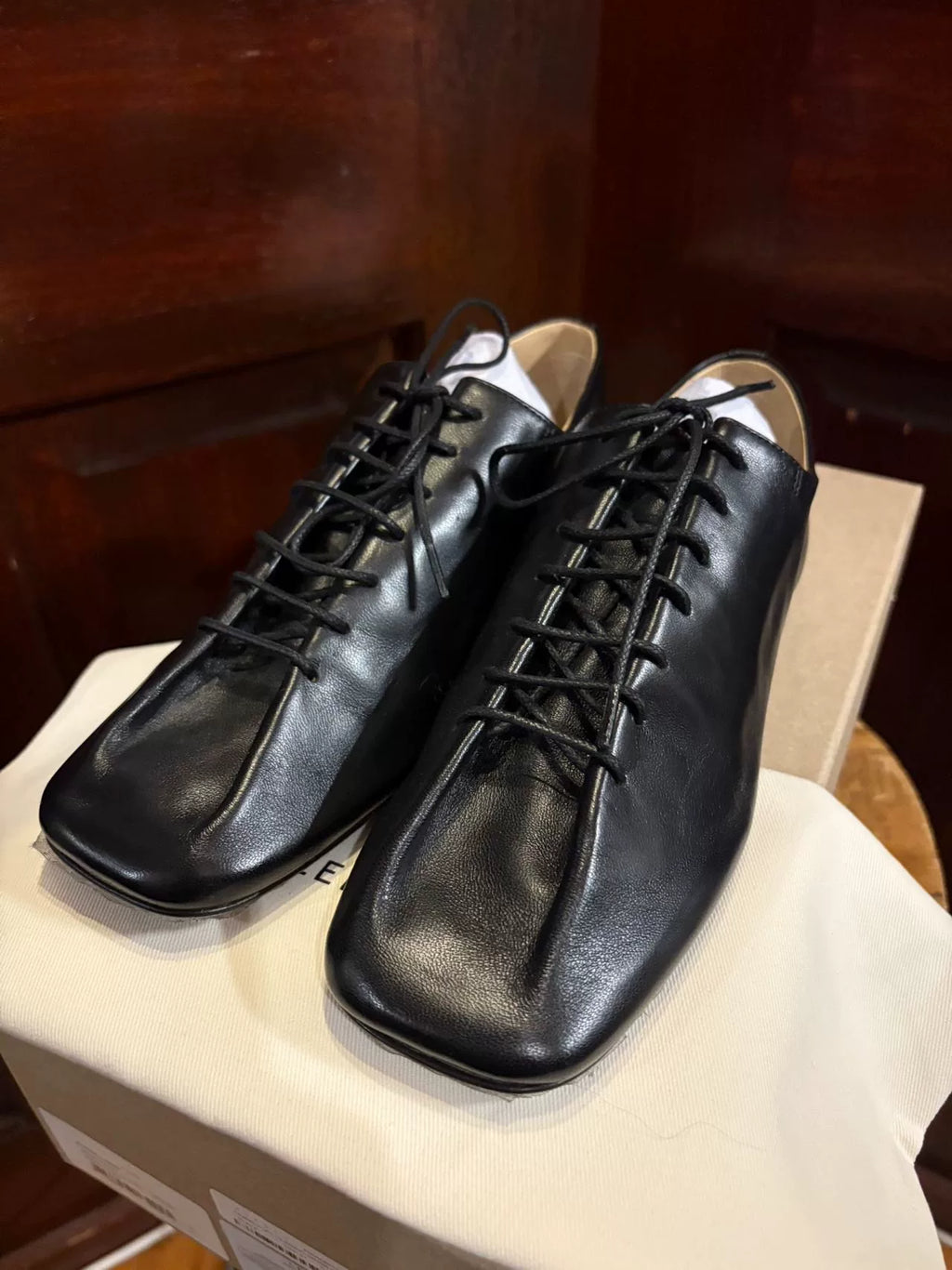 Lemaire SS24 Black Ouris Flat Classic Derby Lambskin Flats