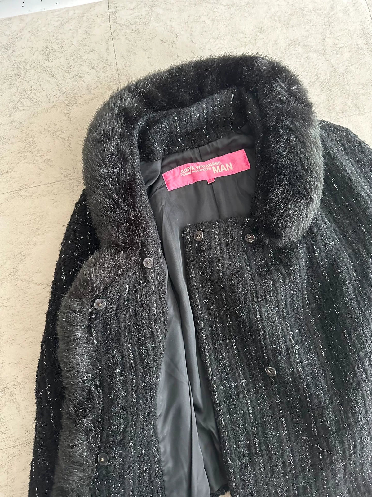 Junya Watanabe fur-trimmed tweed coat