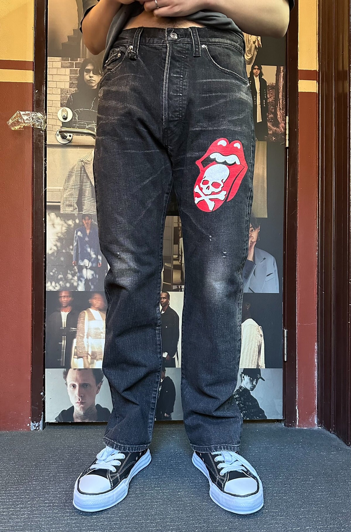 mastermind Japan × Theater8 Rolling Stone Black Washed Cotton Spandex Jeans