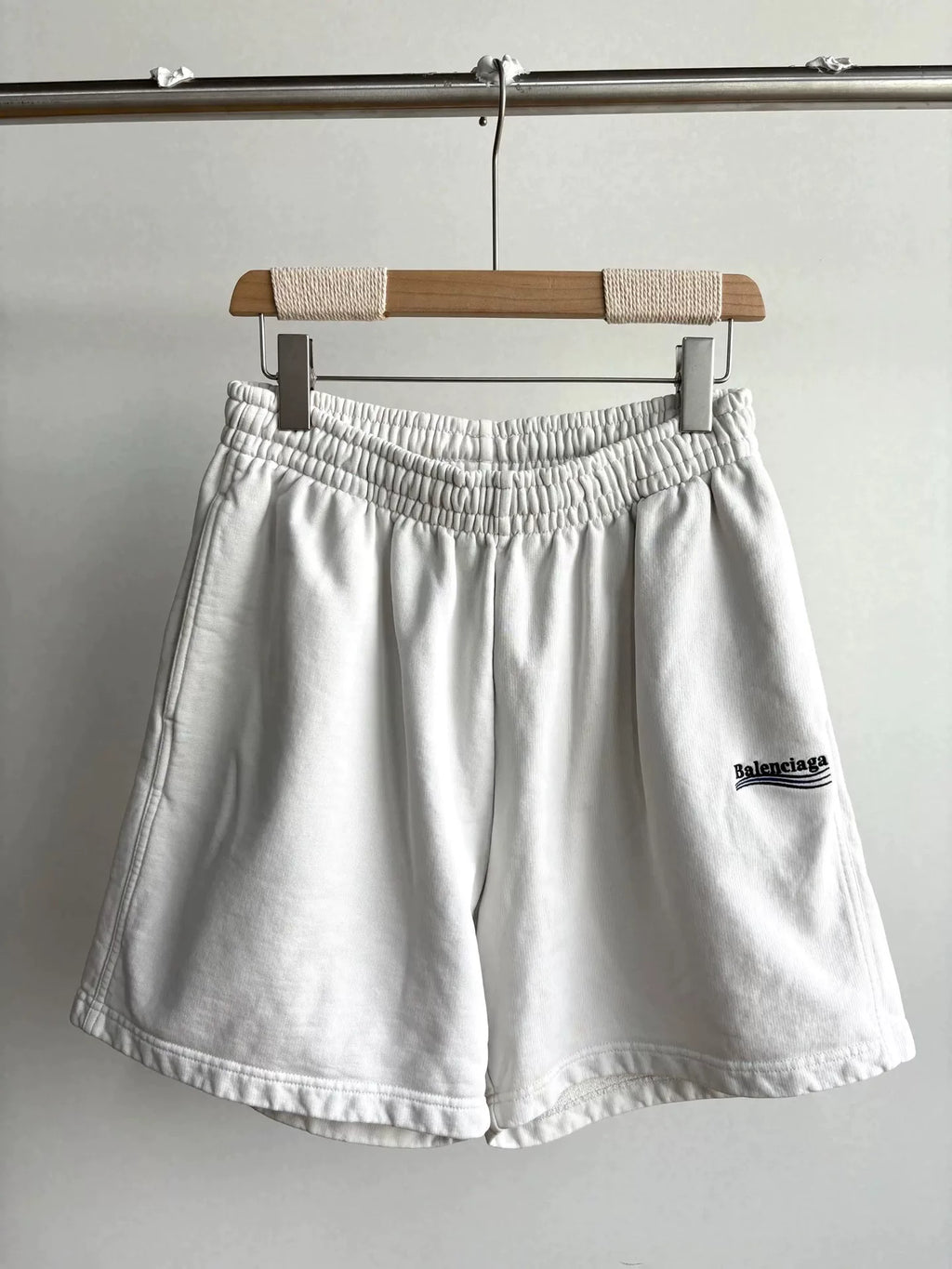 Balenciaga Off-White Cola Embroidered Cotton Shorts