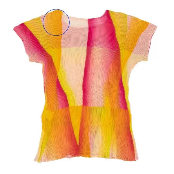 Issey Miyake Vintage Pink Yellow Geometric Pleated Top