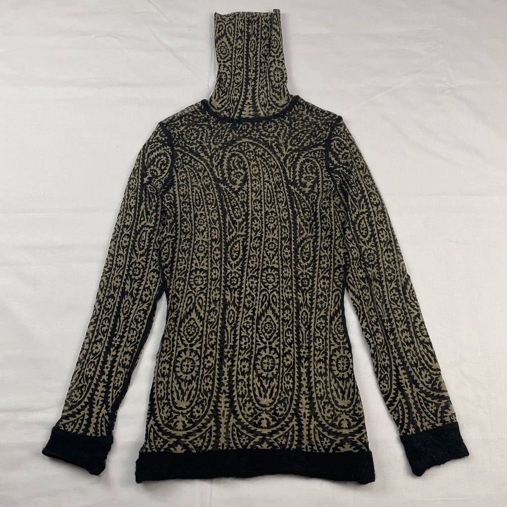 Jean Paul Gaultier Arabic-style cashew print stretch mesh high-neck long-sleeve T-shirt