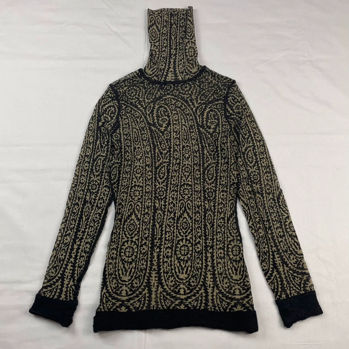 Jean Paul Gaultier Arabic-style cashew print stretch mesh high-neck long-sleeve T-shirt