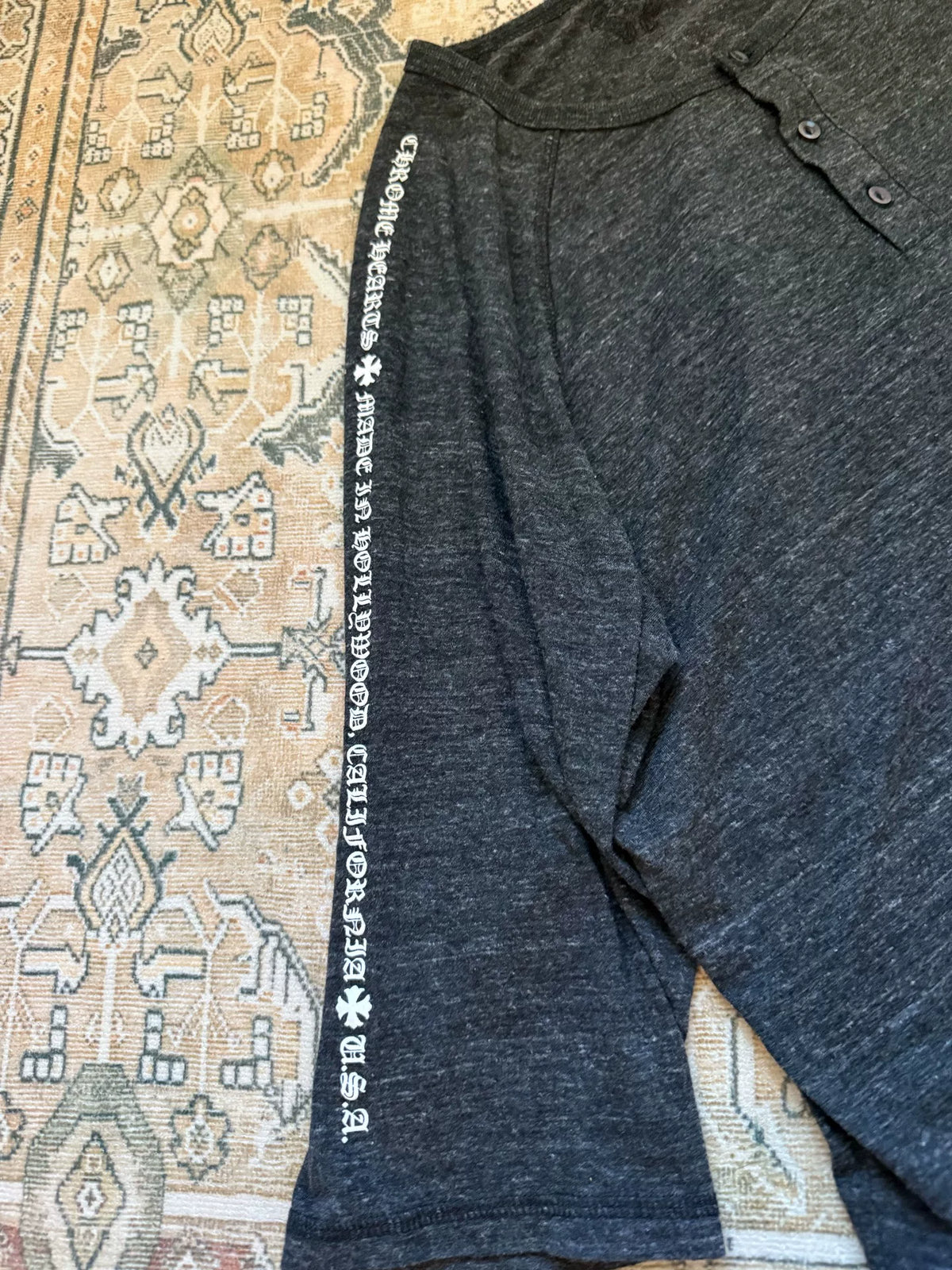 Chrome Hearts Vine Cross Henley Neck 3/4 Sleeve Tee