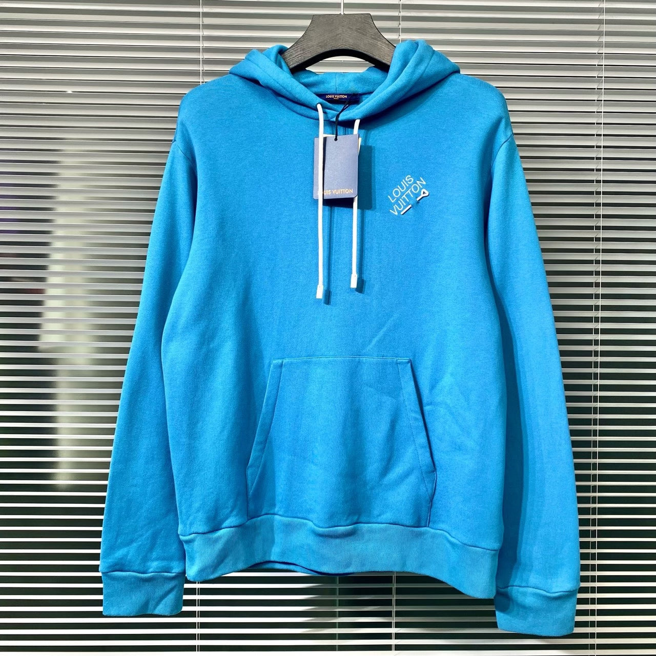 Louis Vuitton Hooded Embroidered Logo Blue Hoodie