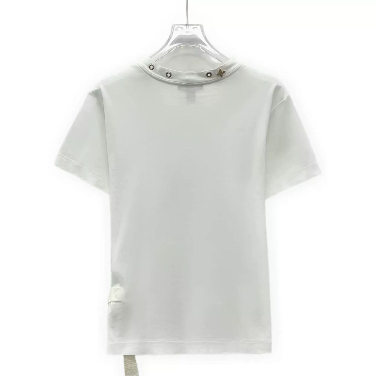 Louis Vuitton White Cut-Out Monogram Collar Cotton Crew Neck Short Sleeve Top