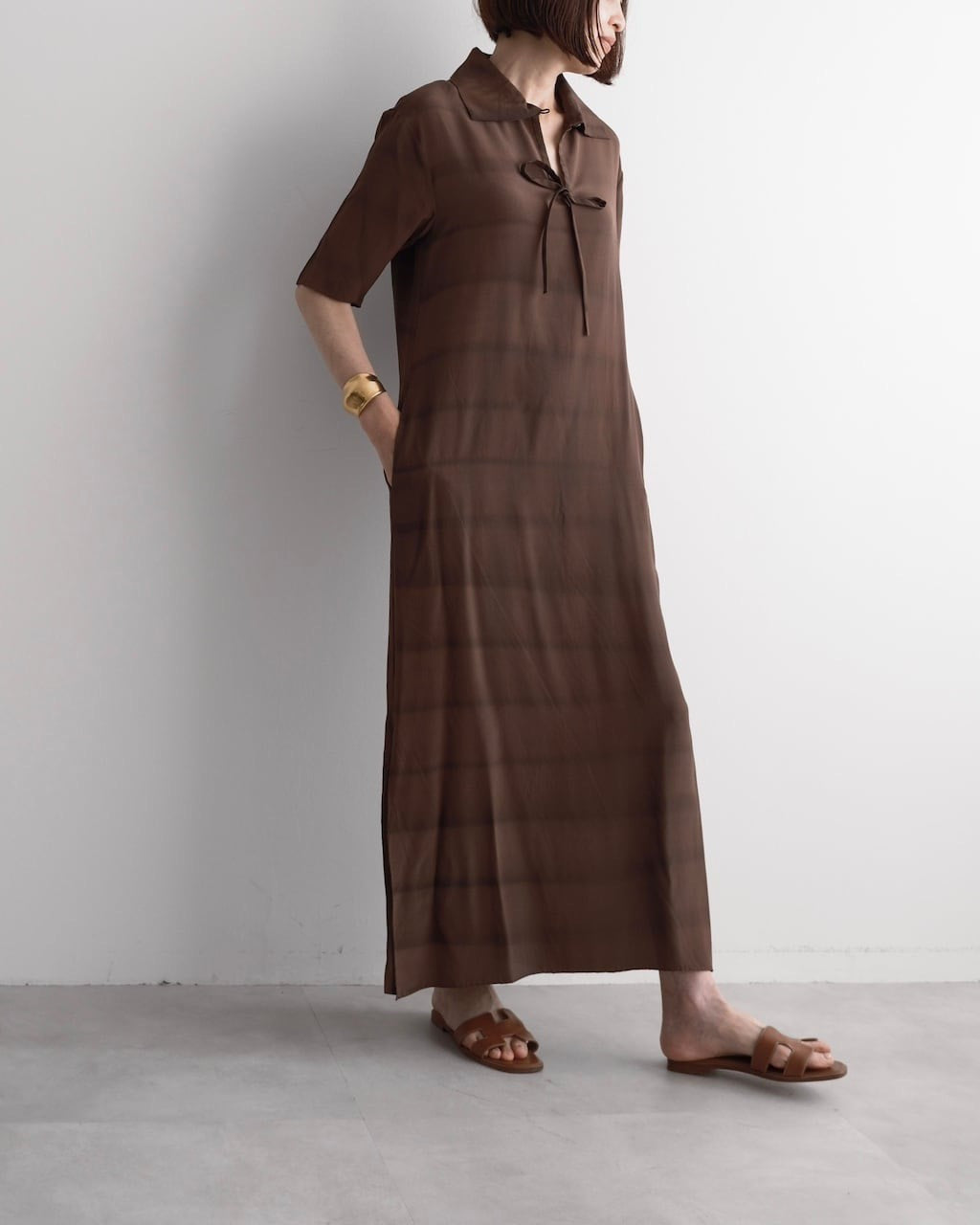 Issey Miyake SS97 Brown Striped Silk Dress