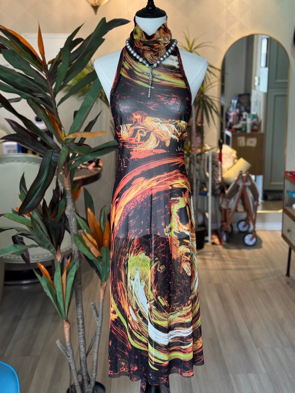 Jean Paul Gaultier JPG Mesh Print Dress