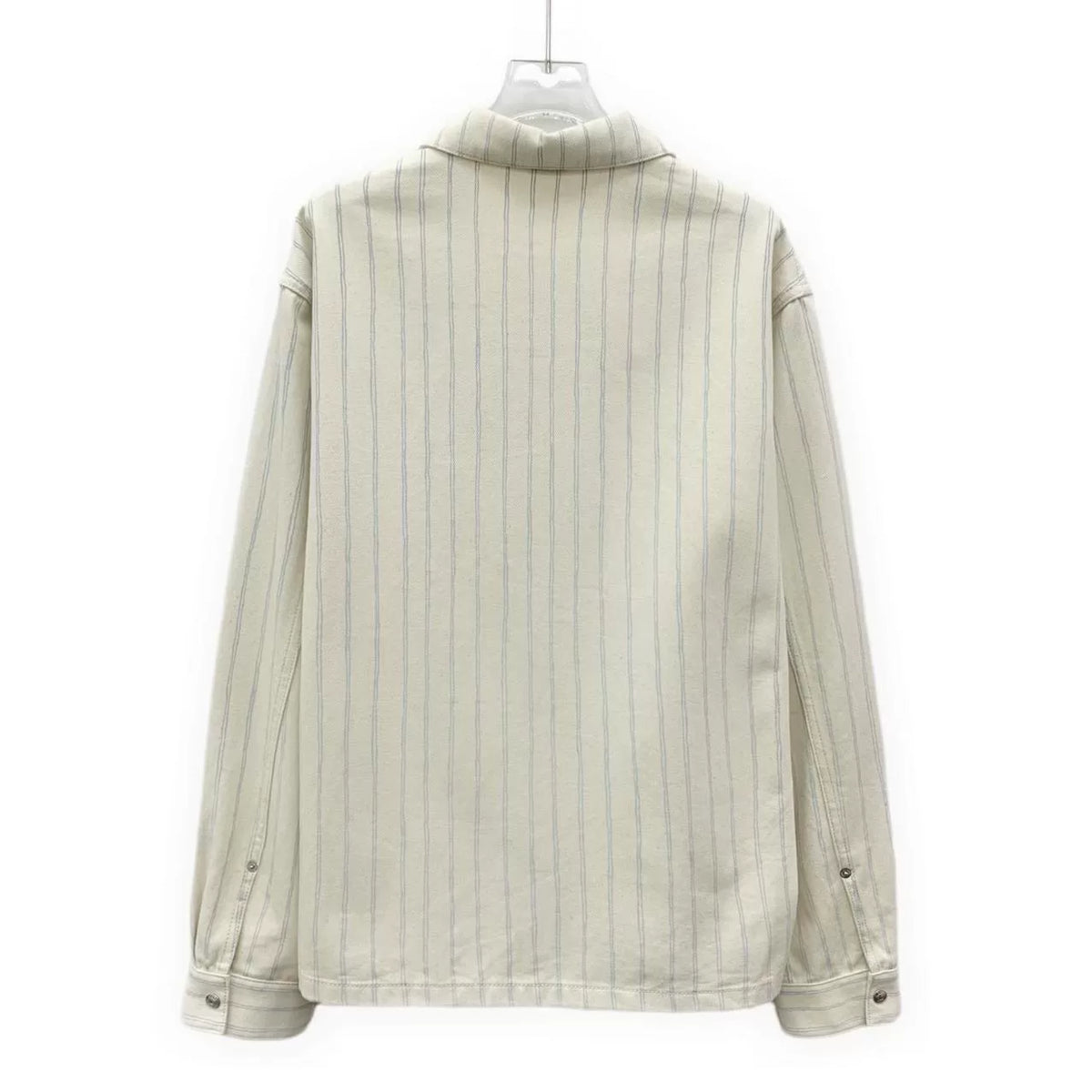 Dior Beige Vertical Stripe Logo Letter Embroidered Cotton Collared Single-Breasted Long Sleeve Shirt