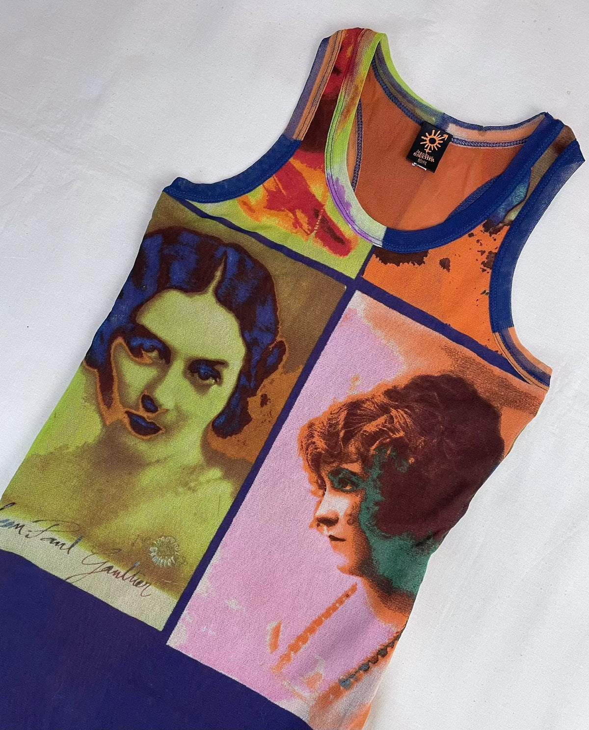 2002 Spring/Summer Jean Paul Gaultier Woman's Face Portrait Mesh Tank Maxi Dress