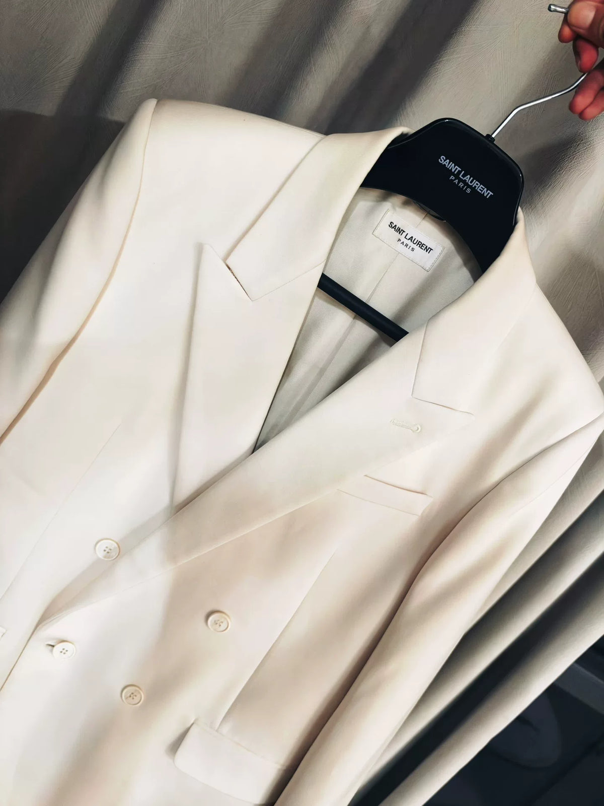 Saint Laurent Paris FW19 Off-White Peak-Lapel Double-Breasted Wool Blazer