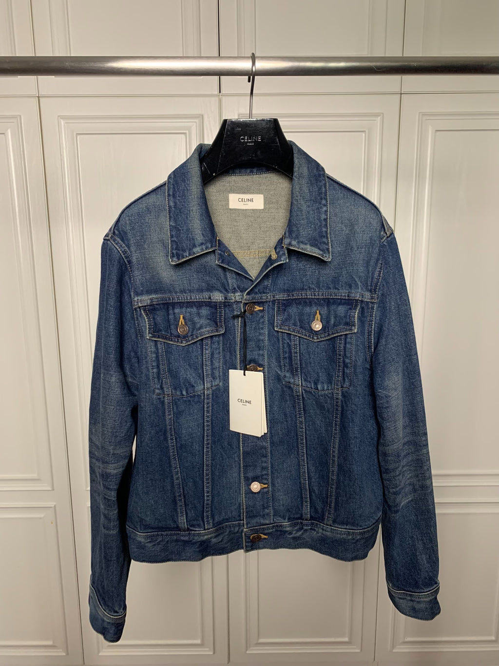 Celine 20FW Dark Union Slogan Denim Jacket