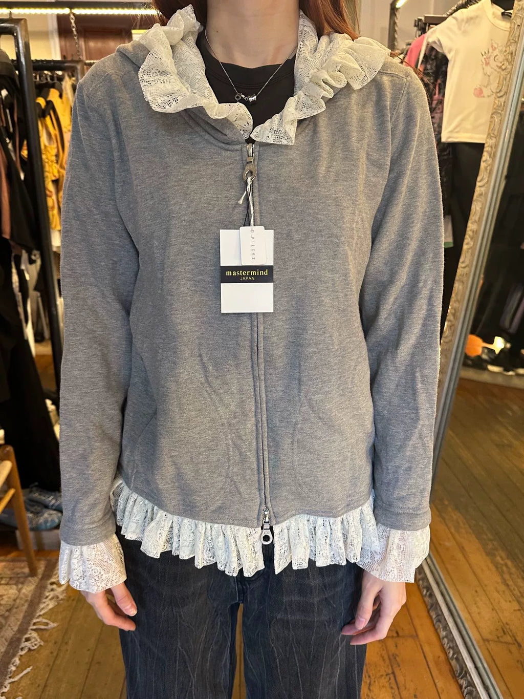 mastermind Japan Sample Grey Lace Skull Zip-Up Hooded Sweater