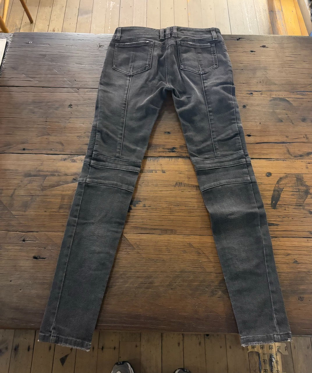 Balmain FW15 Sizs40 Dark Grey Black Gold Button Slim Fit Denim Jeans