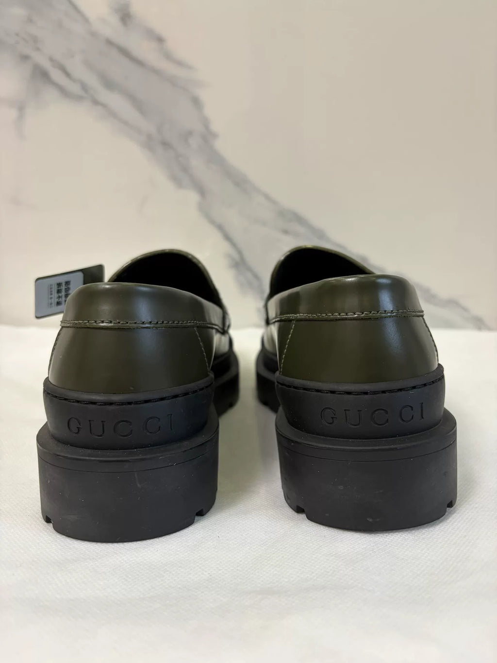 Gucci Dark Green Horsebit Leather Loafers