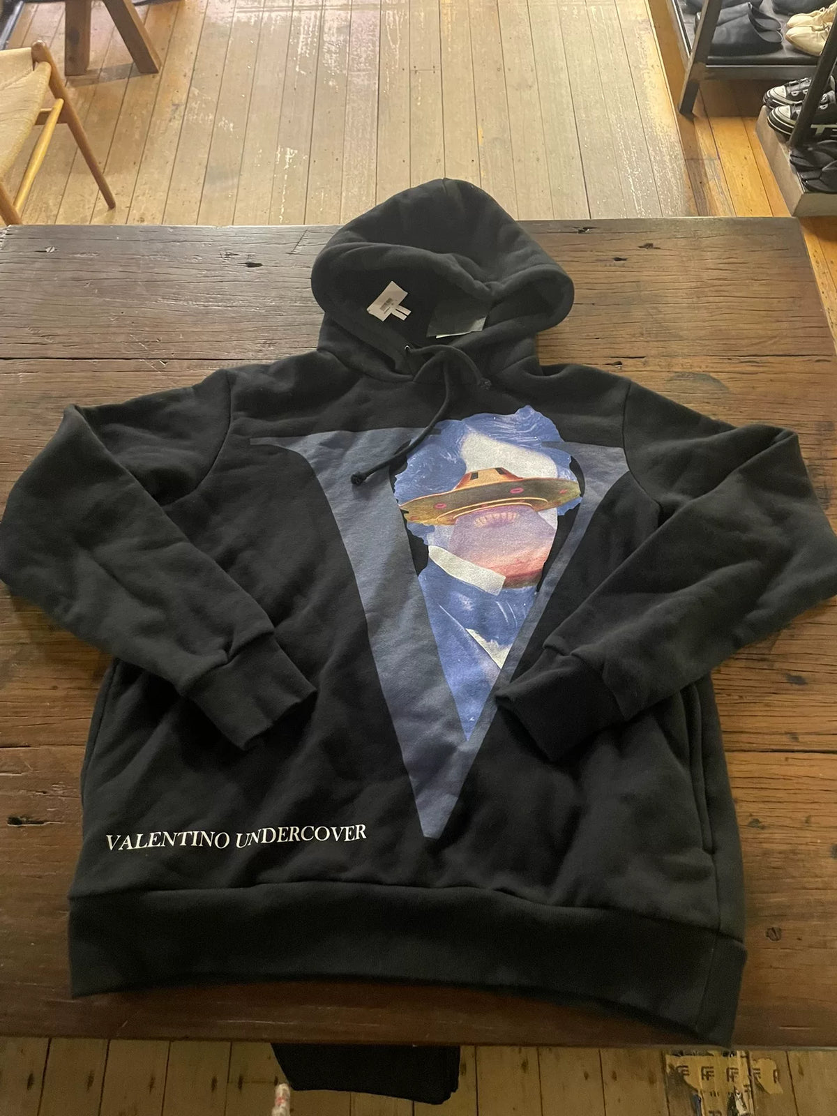 Undercover × VALENTINO Time Traveler Print Hooded Cotton Sweater