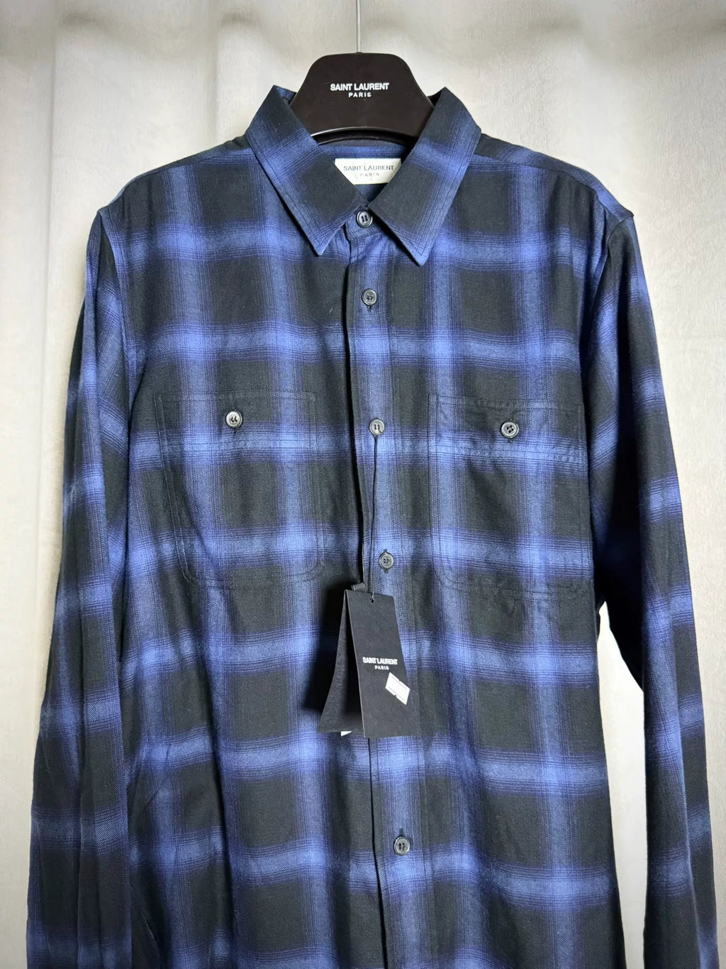 Saint Laurent Paris 13AW Blue Plaid Shirt by Hedi Slimane