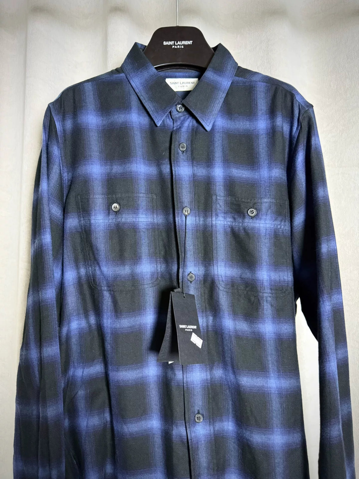 Saint Laurent Paris 13AW Blue Plaid Shirt by Hedi Slimane