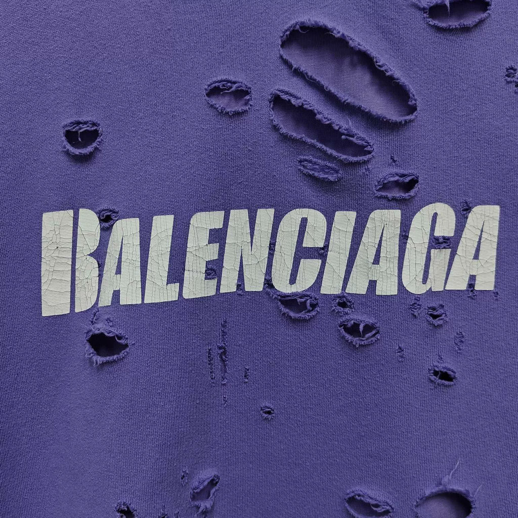 Balenciaga Purple Large Hole Letter Logo Hooded Sweater