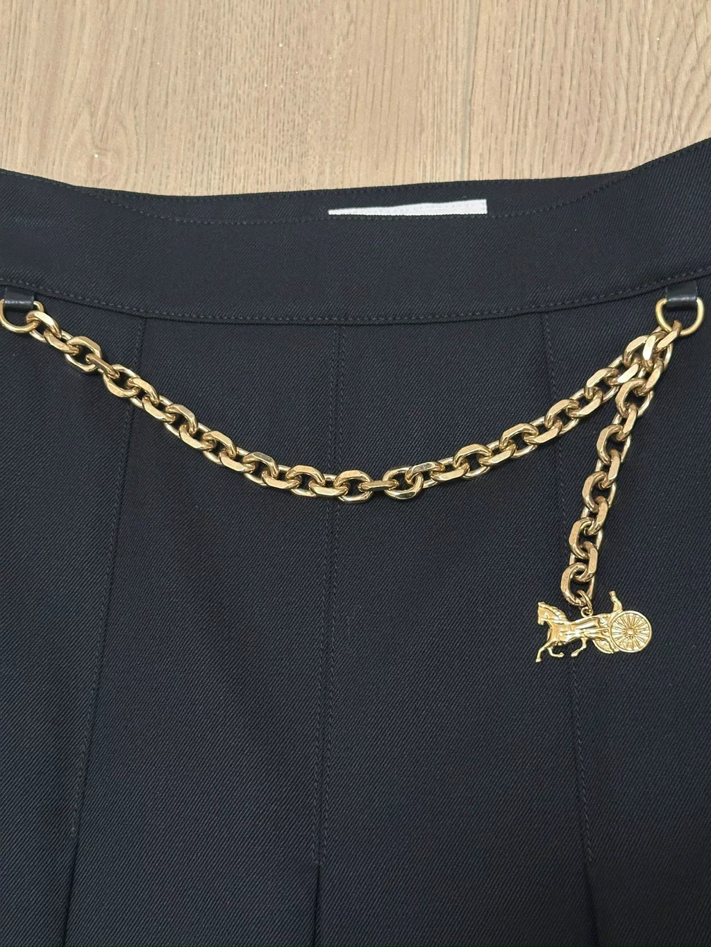 Celine Black Carriage Logo Gold Chain Wool Skirt