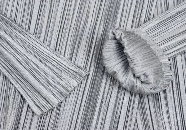 Issey Miyake Vintage Grey Metallic Pleated Cardigan