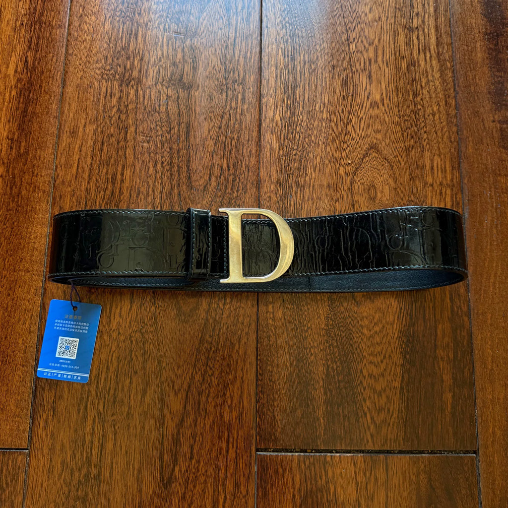 Dior Black Patent Leather All-Over Print Belt