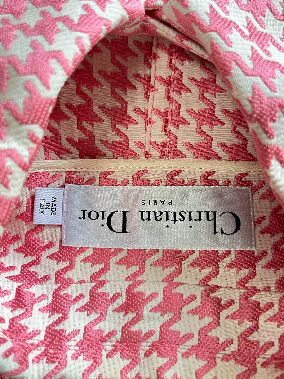 Dior pink houndstooth coat