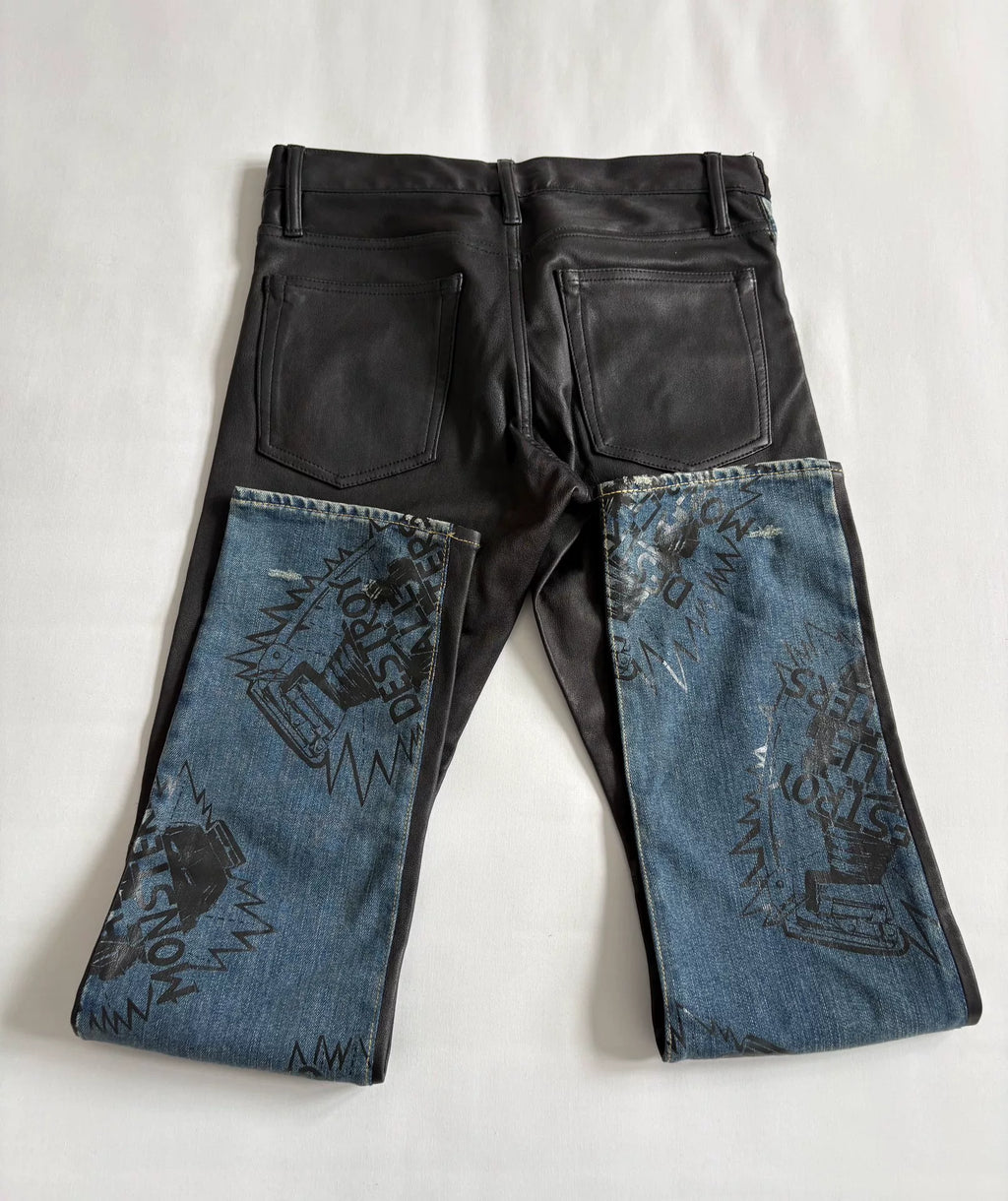 hysteric glamour denim patchwork leather pants Japanese brand Hysteric (HG) printed denim
