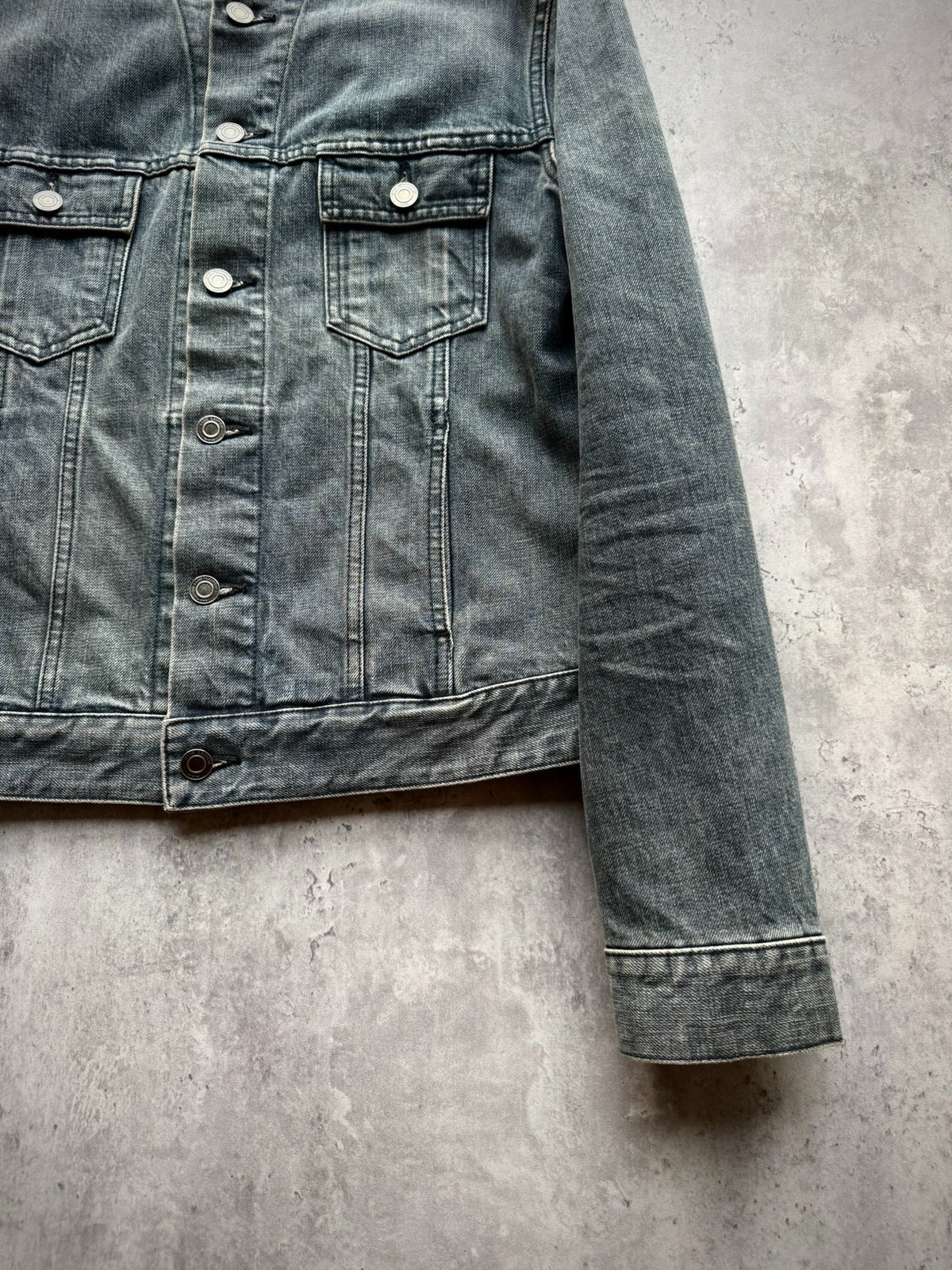 Saint Laurent 13SS Blue-Grey Raw Edge Distressed Denim Jacket by Hedi Slimane