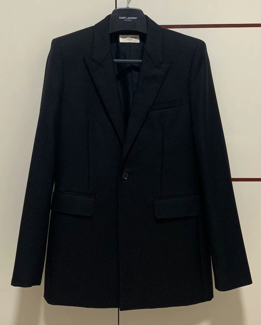 Saint Laurent 15FW Runway Black Contrast Stitching Peak Lapel Suit