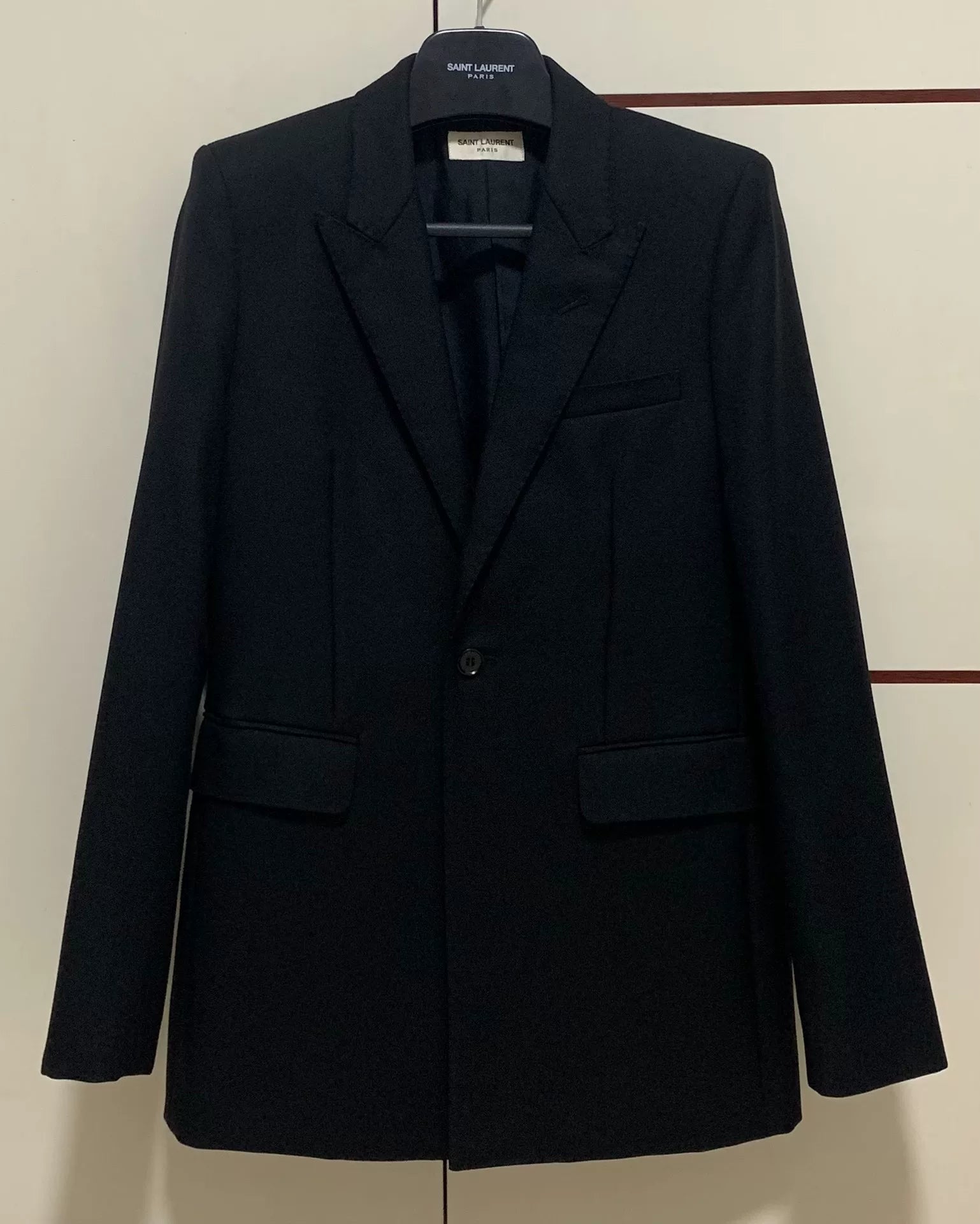 Saint Laurent 15FW Runway Black Contrast Stitching Peak Lapel Suit
