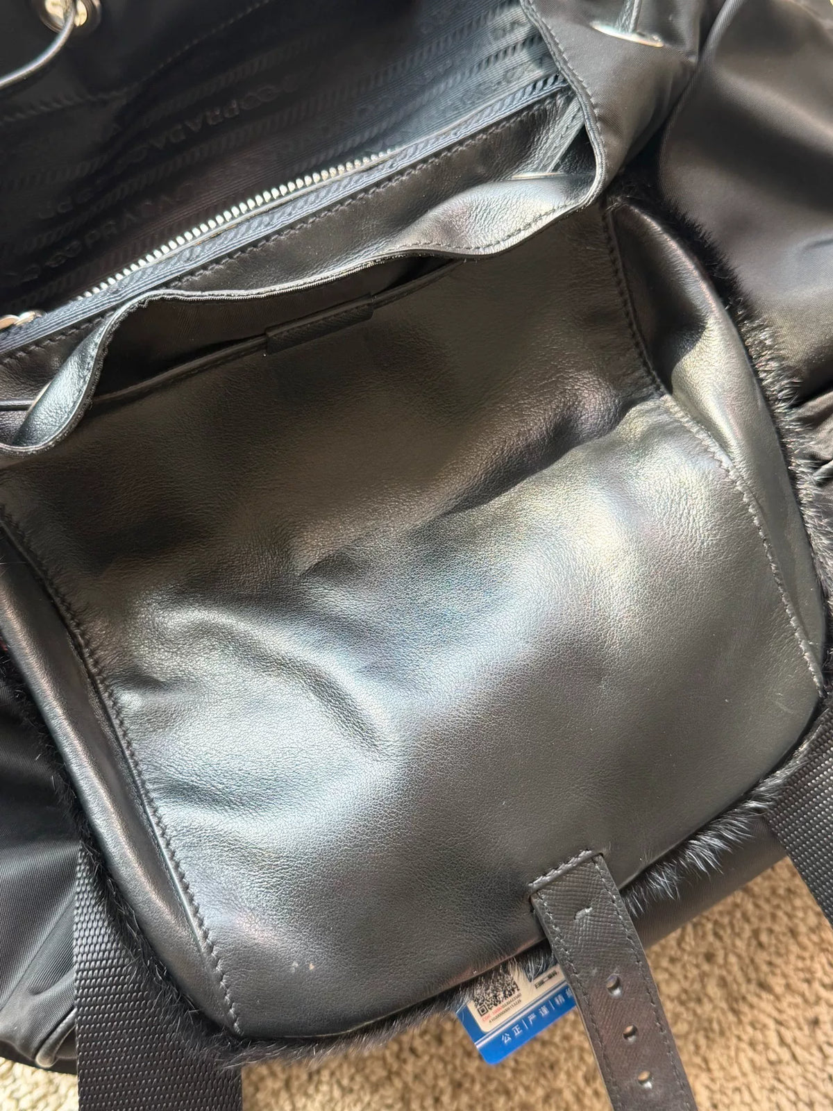 Prada Grommet Fur Tessuto Backpack