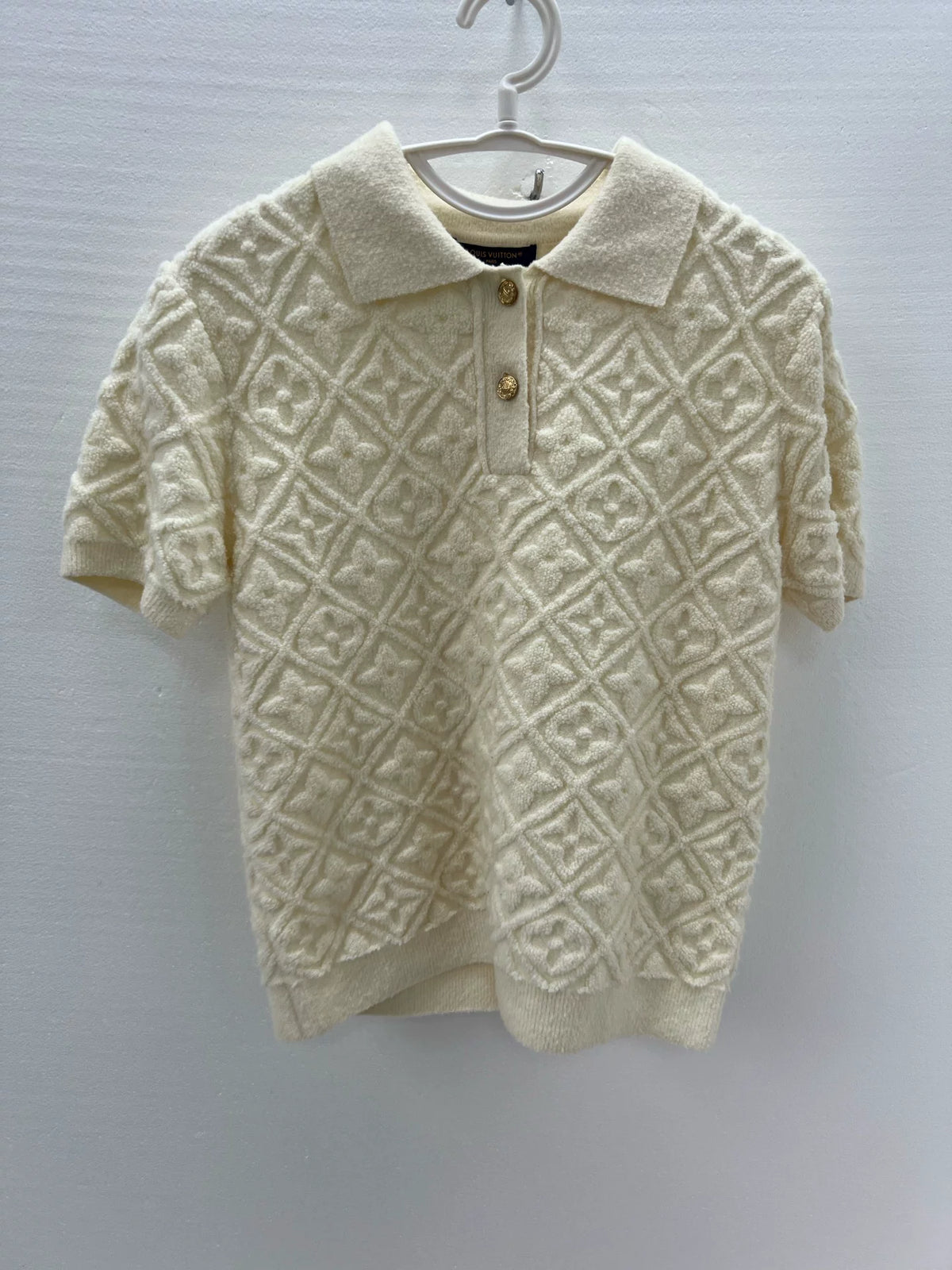 Louis Vuitton FW24 Wool Monogram Embossed Short Sleeve Polo Shirt