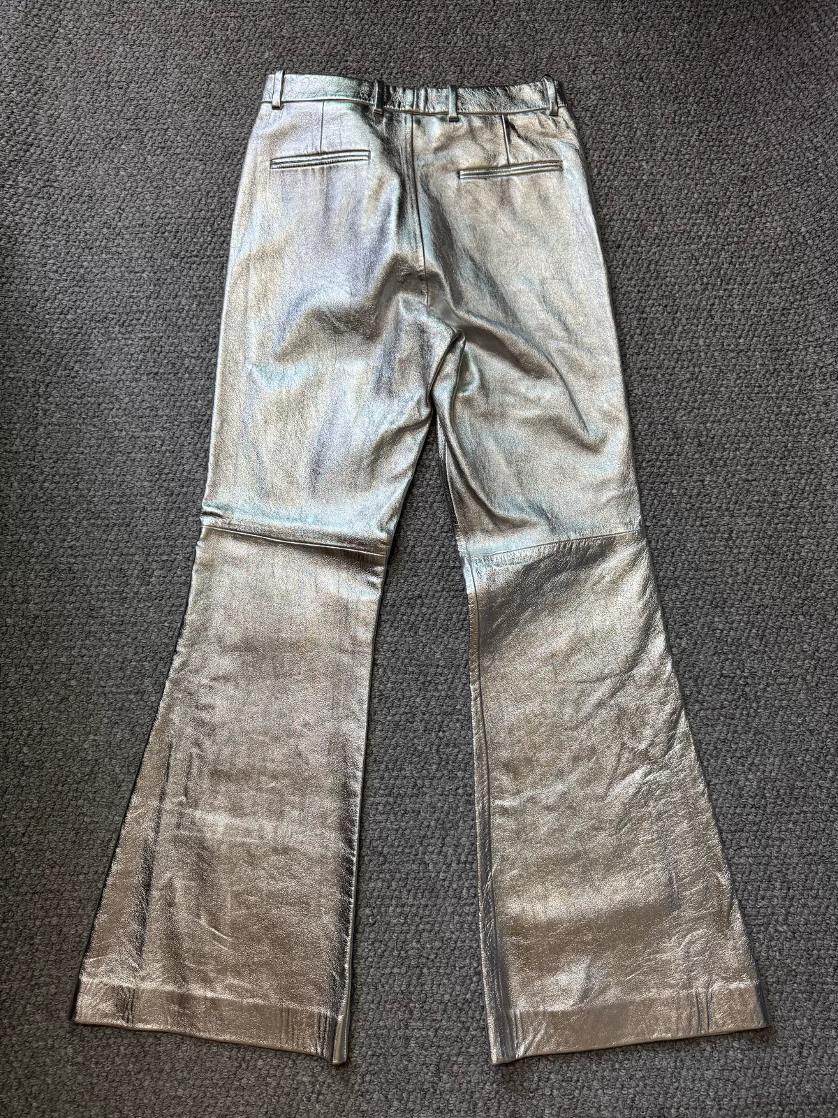 Gucci AW20 Runway Silver Leather Flare Trousers