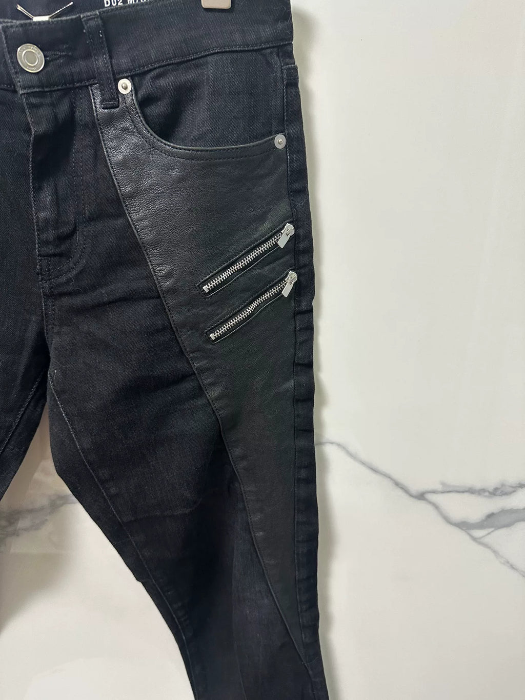 Saint Laurent Black Five-Zip Patchwork Denim Jeans by Hedi Slimane