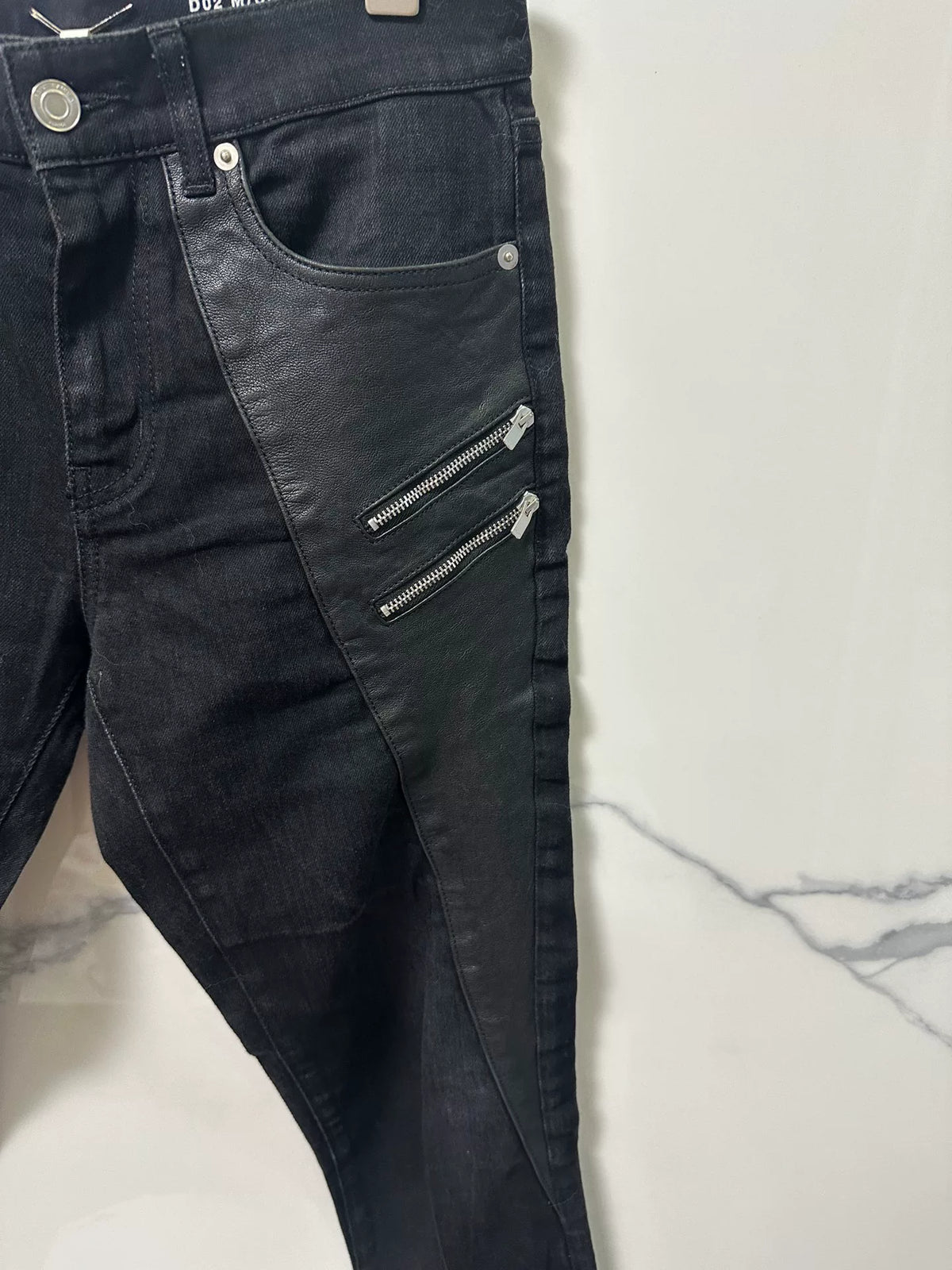 Saint Laurent Black Five-Zip Patchwork Denim Jeans by Hedi Slimane