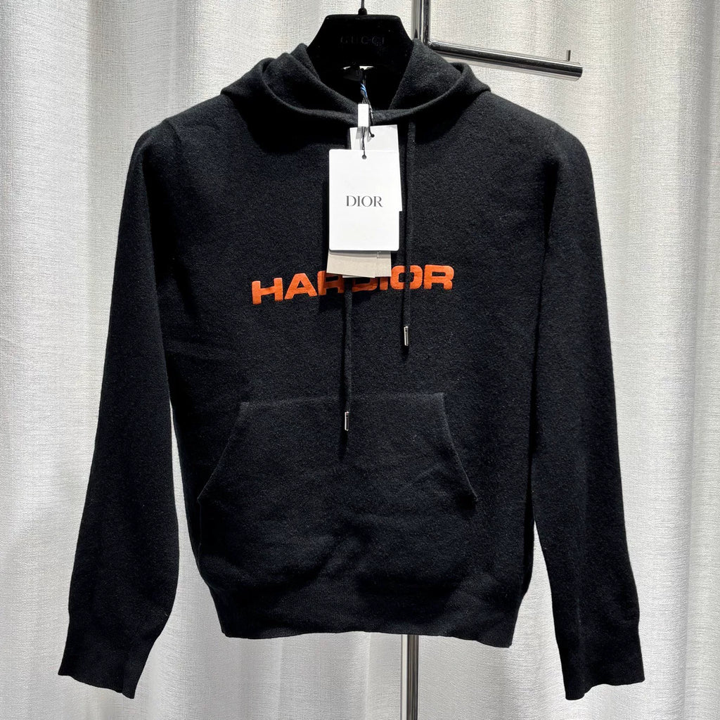 Dior Black Contrast Letter Print Hooded Wool Cashmere Sweater