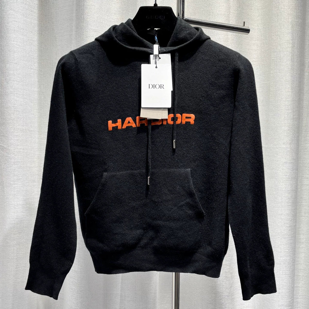 Dior Black Contrast Letter Print Hooded Wool Cashmere Sweater