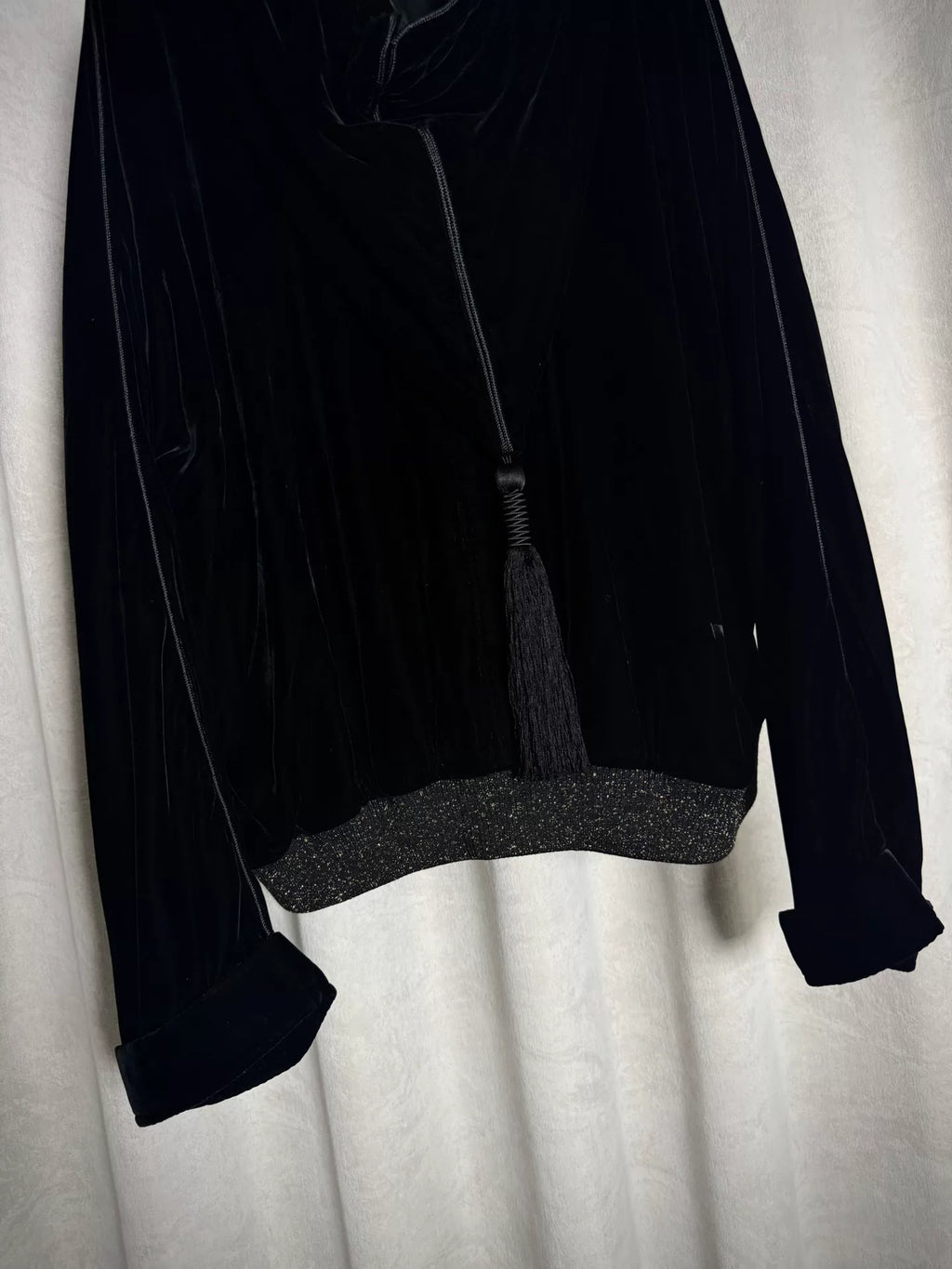 Saint Laurent Paris 20SS Black Velvet Hooded Jacket by Anthony Vaccarello