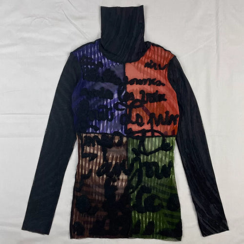 2001 Fall/Winter Jean Paul Gaultier Woman's Face Print Turtleneck Mesh T-Shirt
