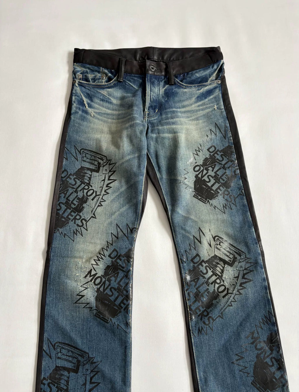 hysteric glamour denim patchwork leather pants Japanese brand Hysteric (HG) printed denim