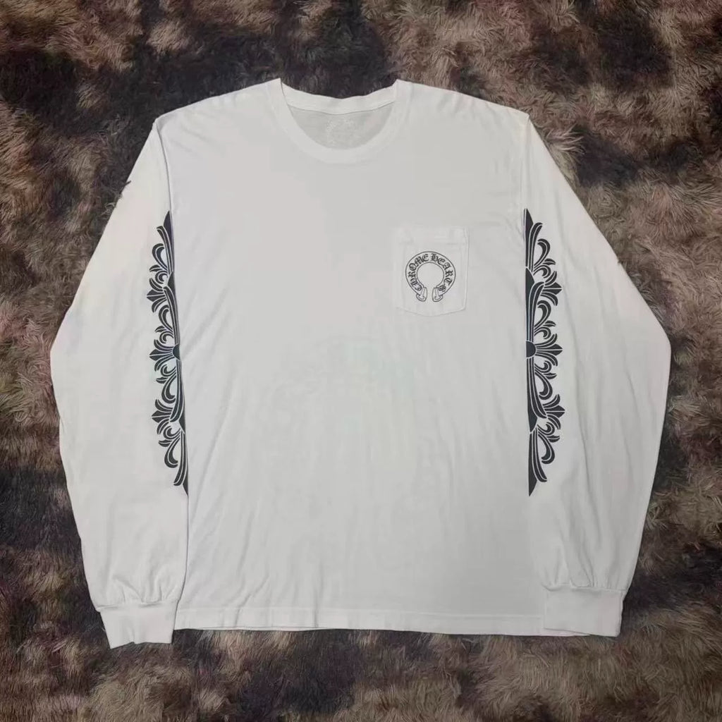 Chrome Hearts White Horseshoe Qilin Arm Long Sleeve Top