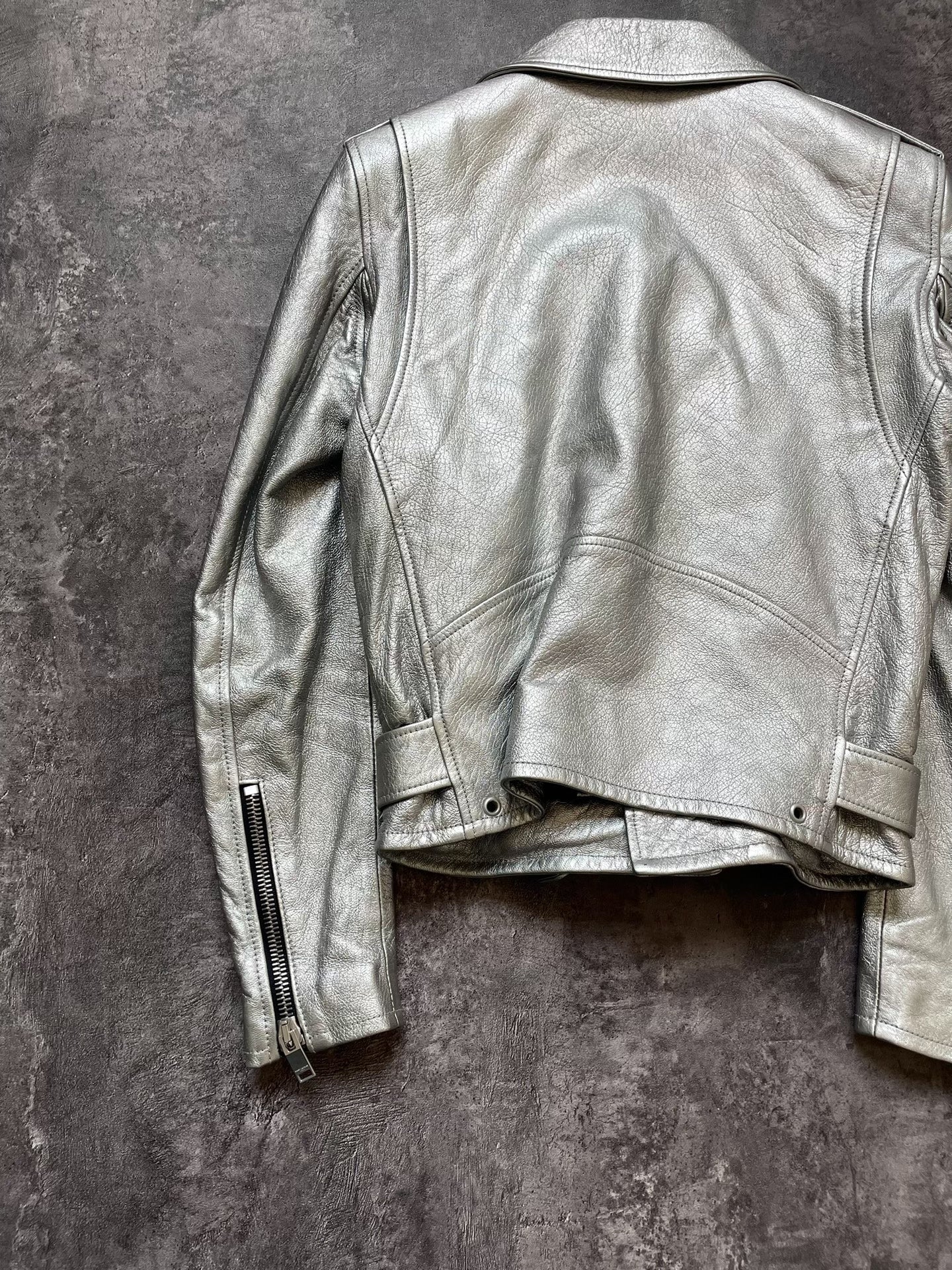 Saint Laurent SLP13 Silver Lambskin Zipper Jacket