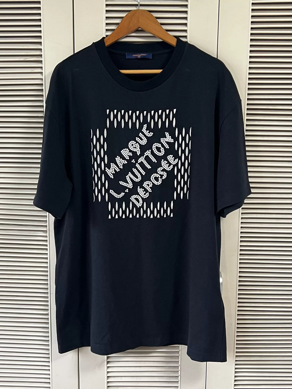 Louis Vuitton LV SS24 Black Pearl Beaded Letter Short-Sleeve T-Shirt