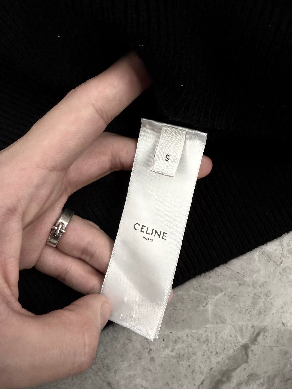 Celine Black Arc de Triomphe Embroidered Turtleneck Cashmere Sweater by Hedi Slimane